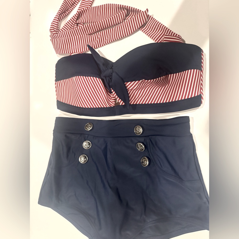NWT bslingerie Retro Vintage Push Up High Waisted Bikini Swimsuit, Size Small - Picture 5 of 7